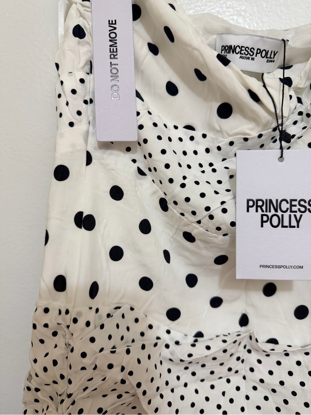 Princess Polly Lower Impact Polka Dot Halter Maxi Dress White Black NWT Size 12 - Picture 8 of 16